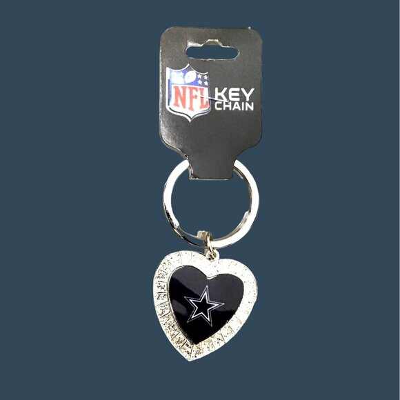 DALLAS COWBOYS HEART WITH RHINESTONES AND TEAM LOGO KEY CHAIN - Picture 1 of 4